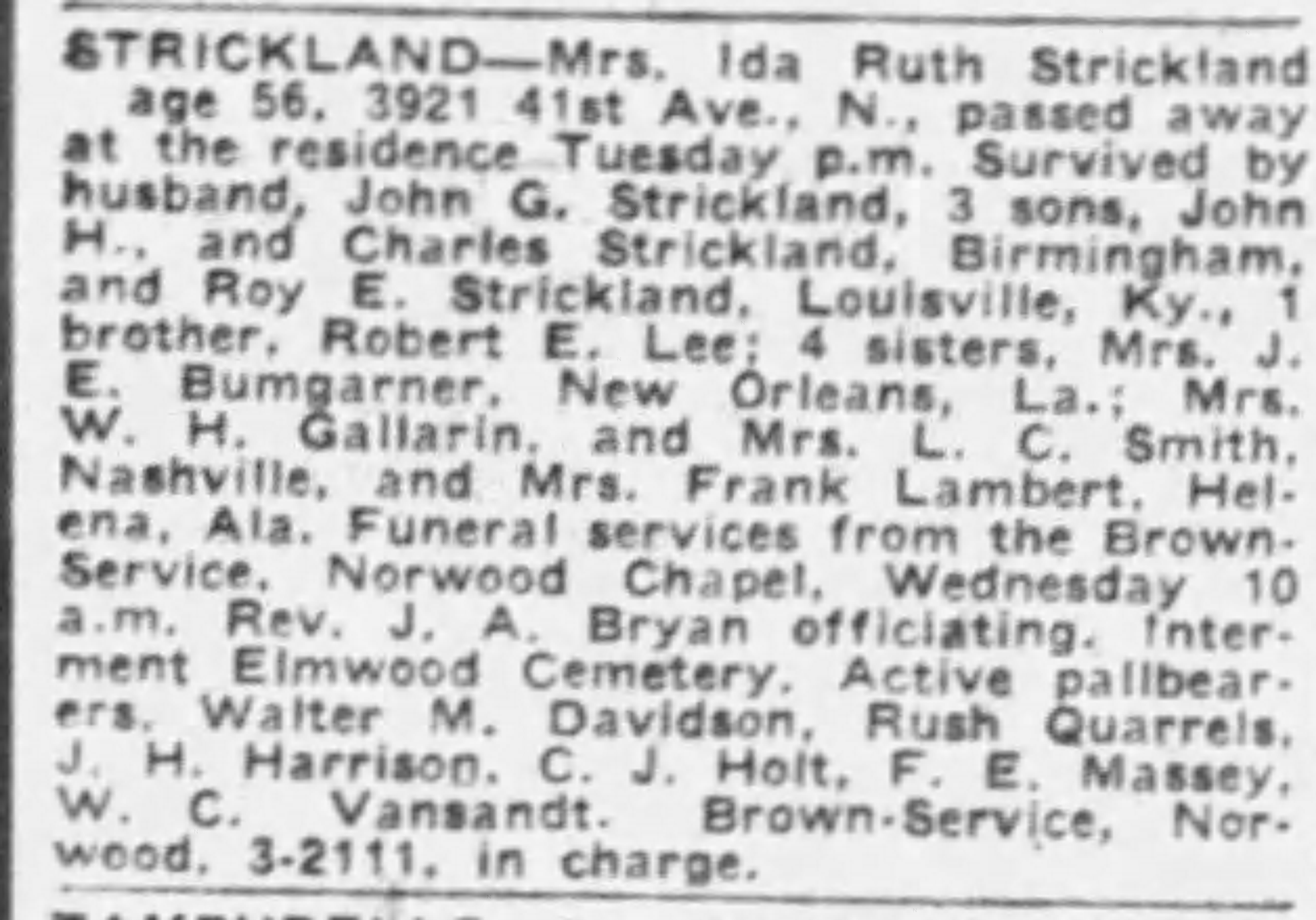 Ida Ruth Strickland obituary